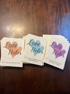 Love Note Ministries. Booklets full of notes with different bible verses on each. Bulk pricing for large ministry needs, bookstore resale, and retail.